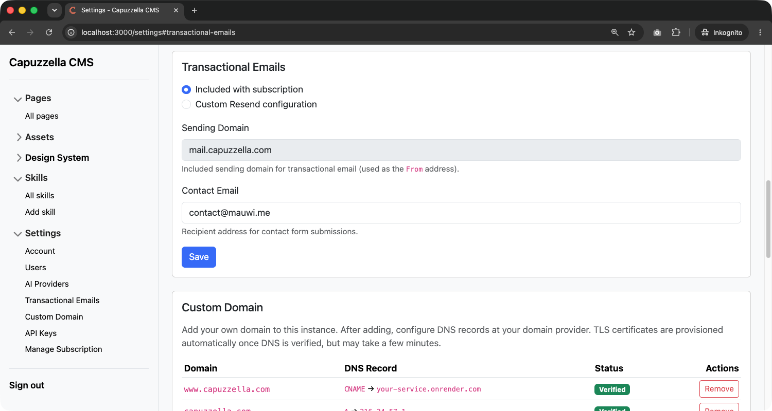 Collapsible admin sidebar on Capuzzella settings page