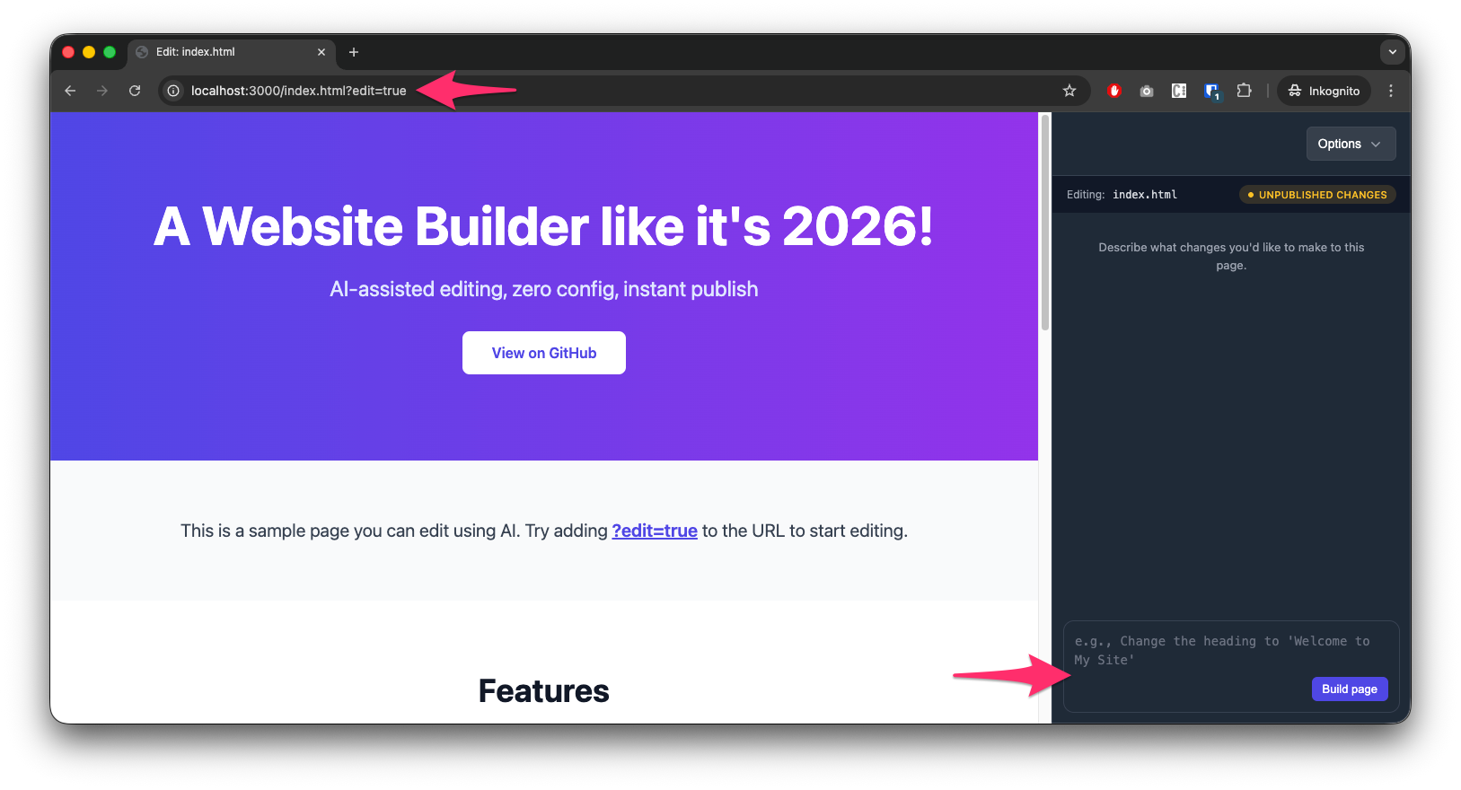 Edit mode with the Editor Panel